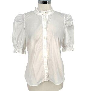 Nation LTD Suzette Puff Sleeve Ruffle Neck White Pima Cotton Blouse Size Medium